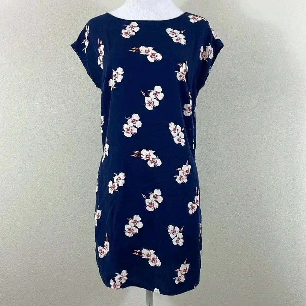 Patagonia navy blue floral short sleeve high low mini dress size xs